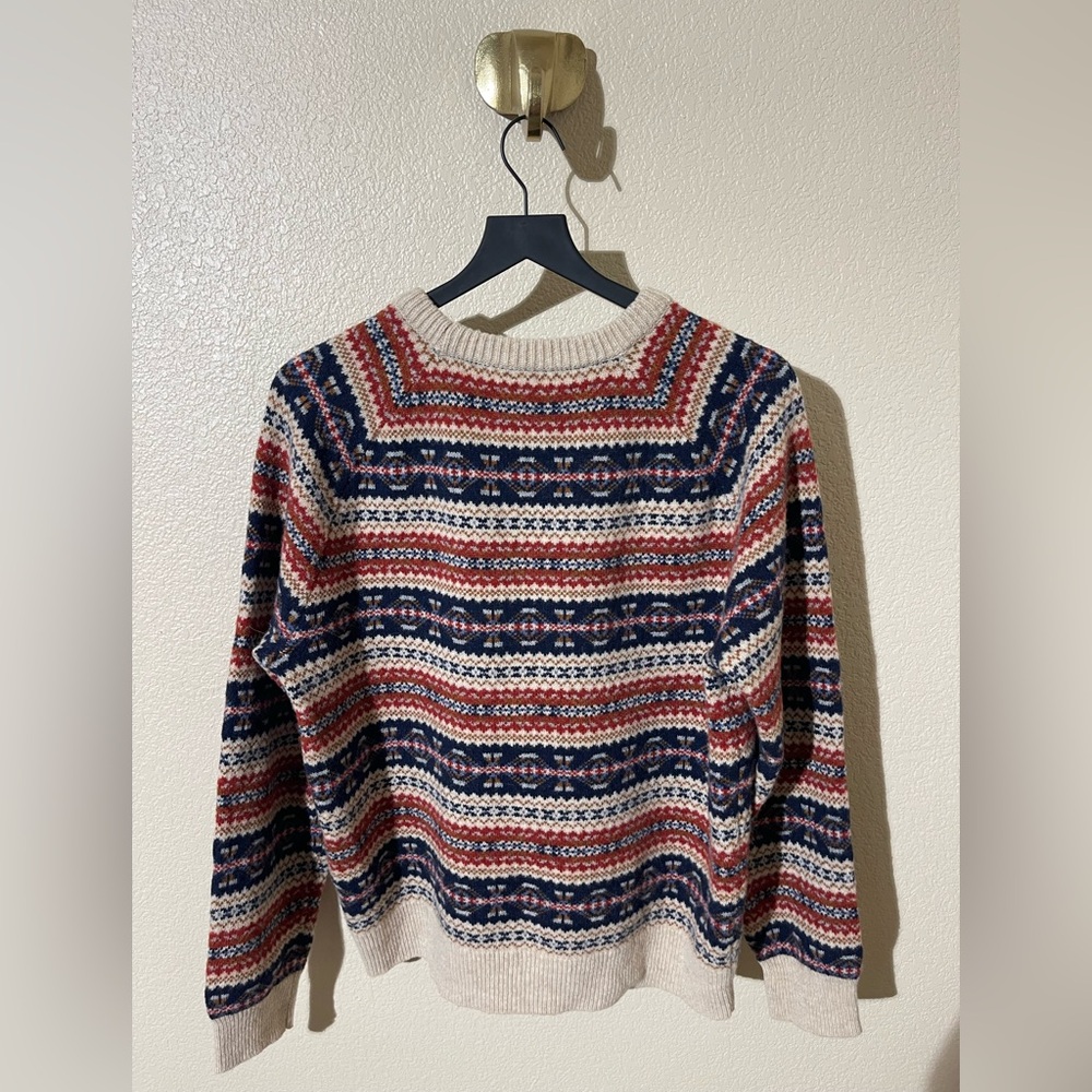 J. Crew Lambswool Sweater in Red, Blue, and Cream - Picture 2 of 6
